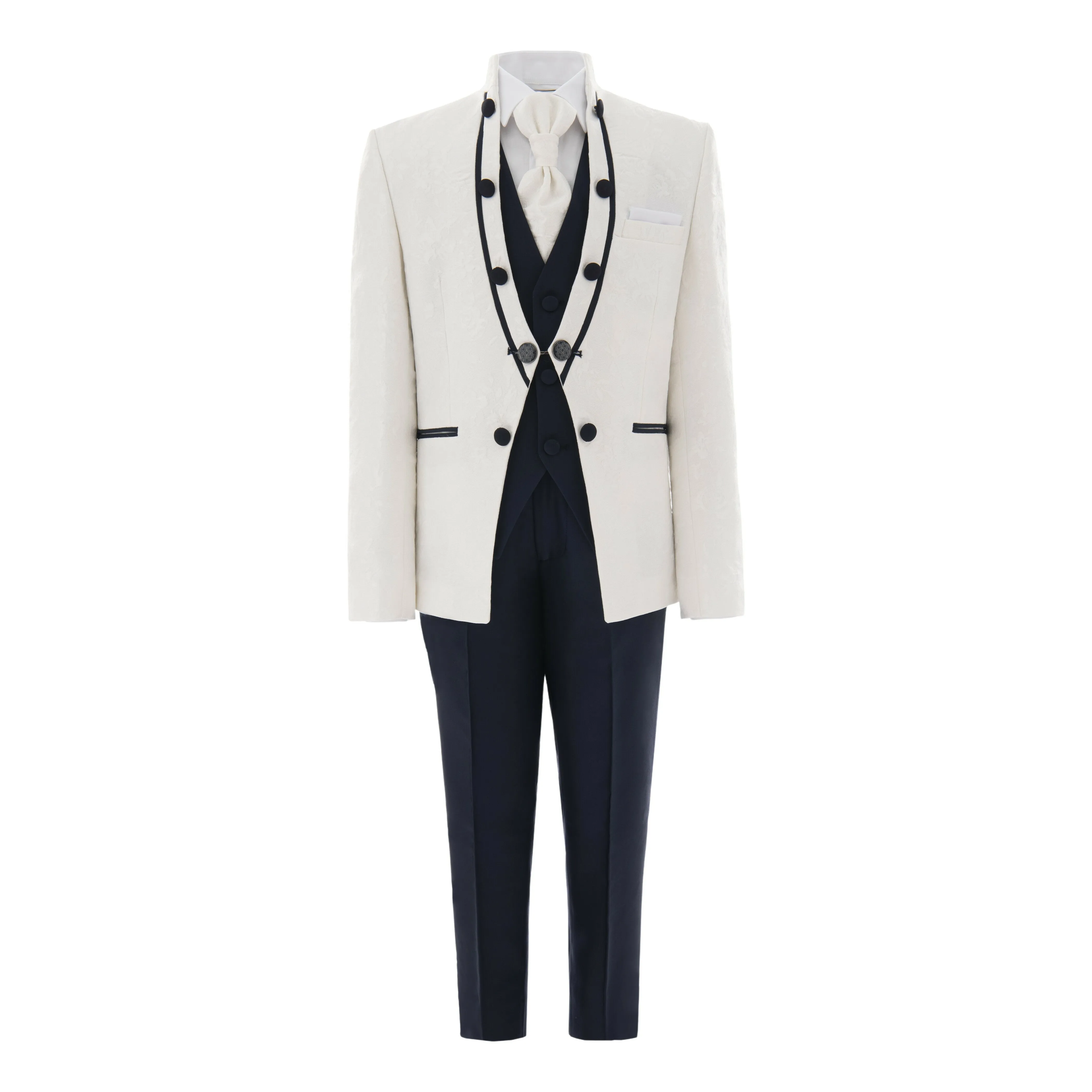 Cream 5pc Floral Embroidered Tuxedo