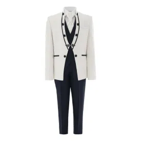 Cream 5pc Floral Embroidered Tuxedo