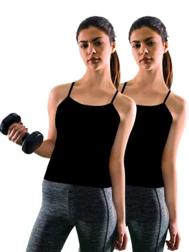 D'chica Black & Black Basic Cotton Camisole for Girl Pack of 2, Soft, Sleeveless, Lightweight, and Perfect for Everyday Wear