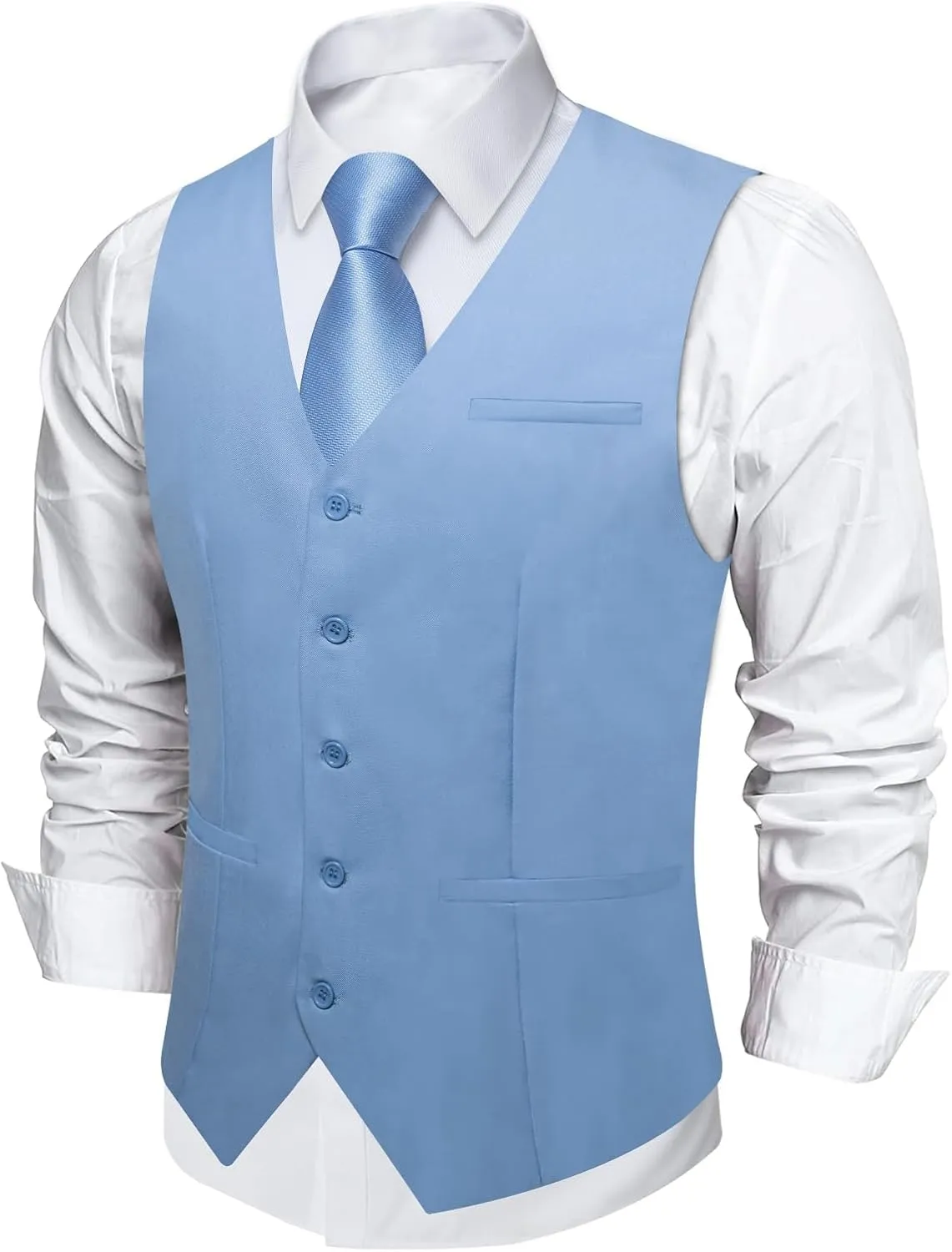 DiBanGu Men's Formal Suit Vest Solid Business Vest Slim Fit V-Neck Dress Waistcoat for Suit or Tuxedo Wedding Party