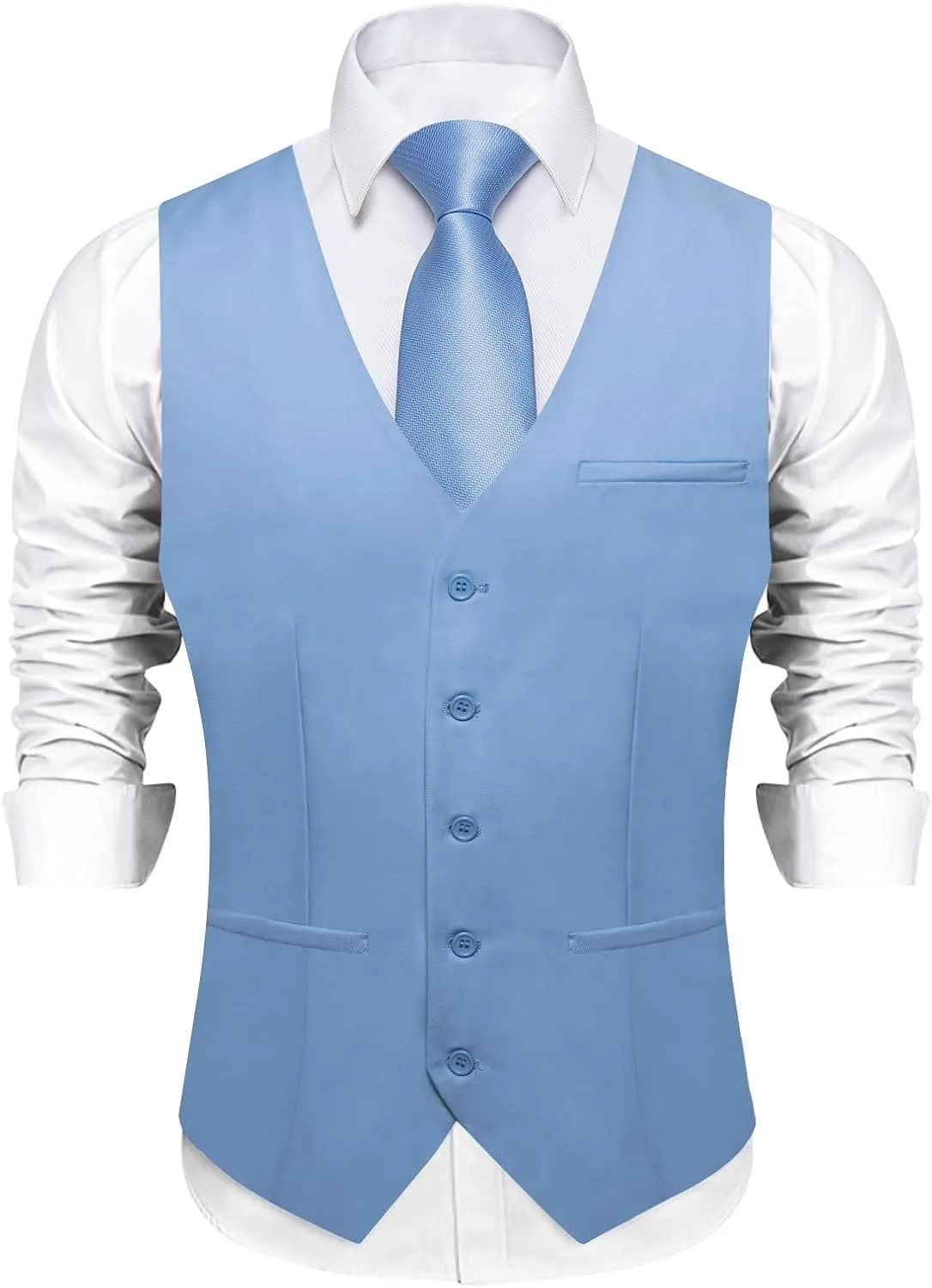 DiBanGu Men's Formal Suit Vest Solid Business Vest Slim Fit V-Neck Dress Waistcoat for Suit or Tuxedo Wedding Party