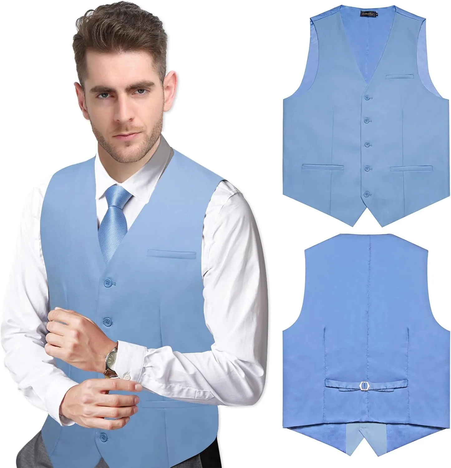 DiBanGu Men's Formal Suit Vest Solid Business Vest Slim Fit V-Neck Dress Waistcoat for Suit or Tuxedo Wedding Party