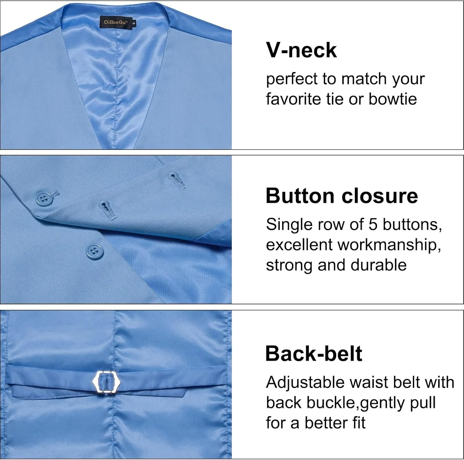 DiBanGu Men's Formal Suit Vest Solid Business Vest Slim Fit V-Neck Dress Waistcoat for Suit or Tuxedo Wedding Party