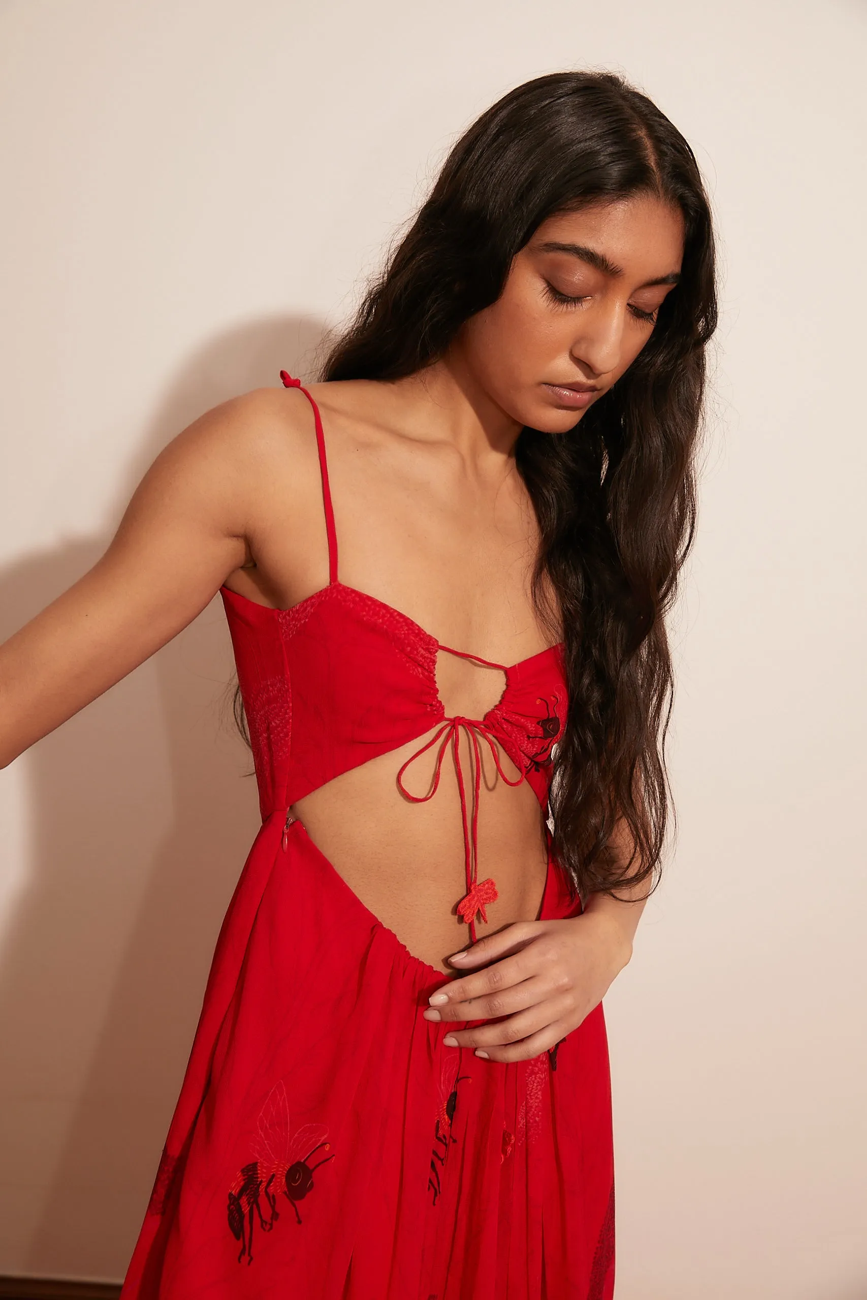 Dragonfly Cut Out Ruffle Long Dress