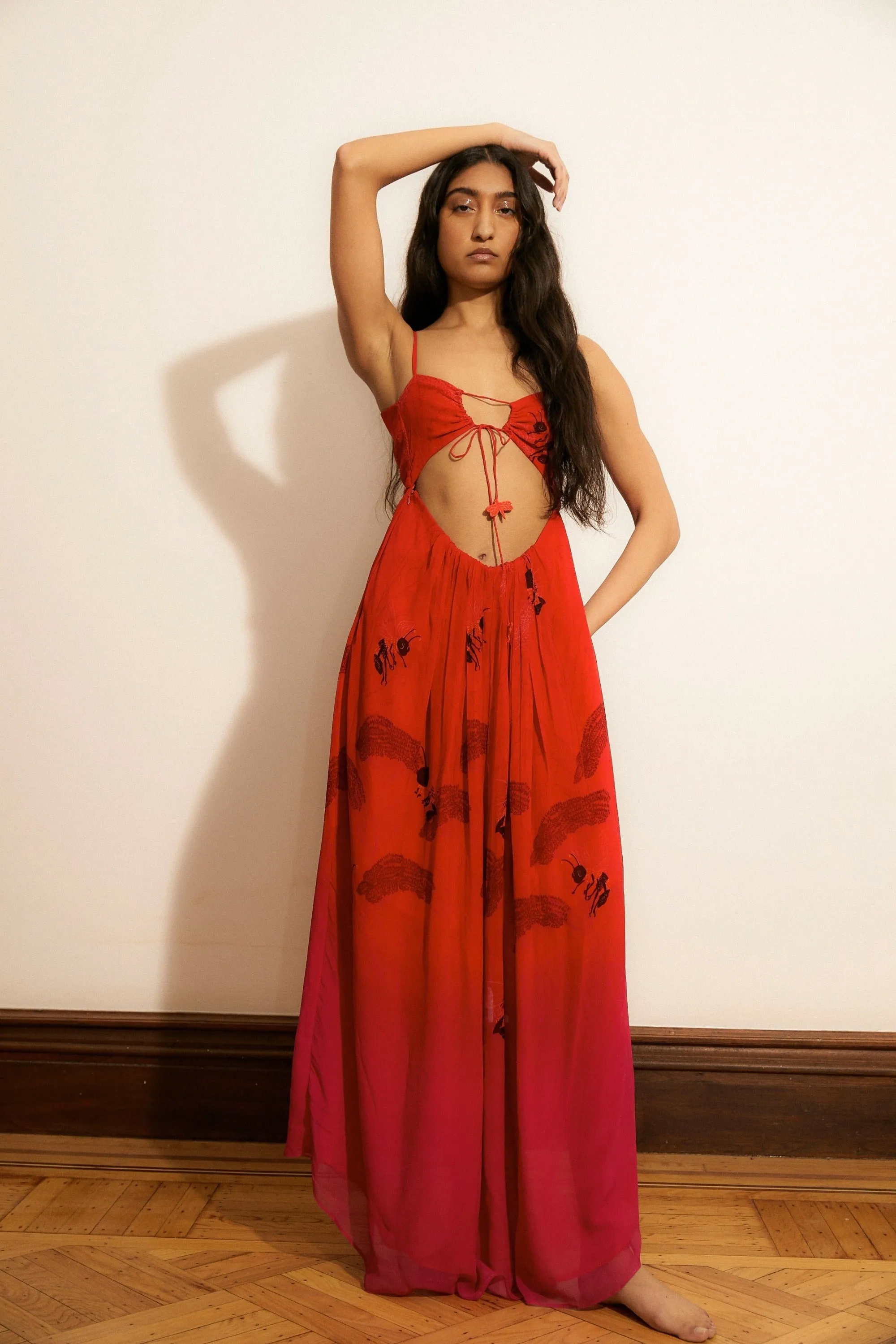 Dragonfly Cut Out Ruffle Long Dress