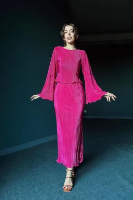 ELS Pleated Blouse and Skirt Set - Fuchsia - Kyiv