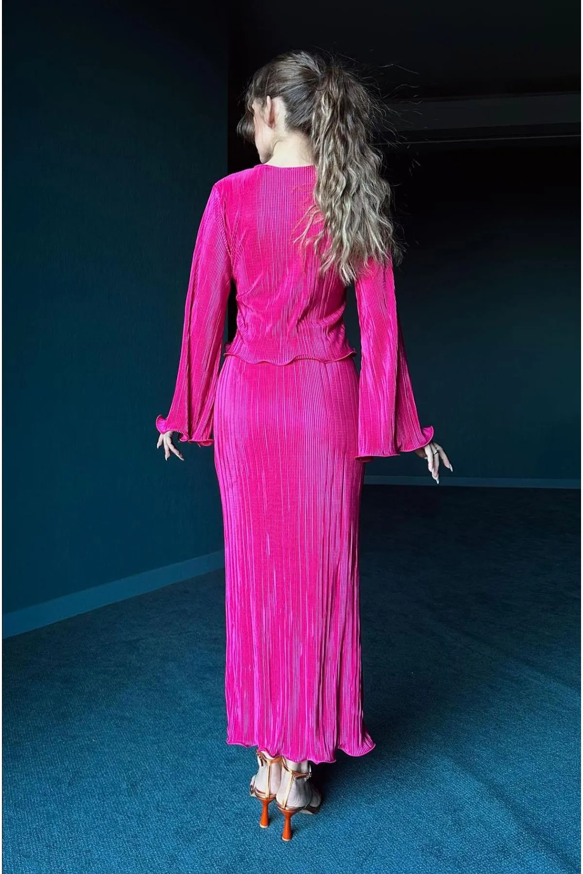 ELS Pleated Blouse and Skirt Set - Fuchsia - Kyiv