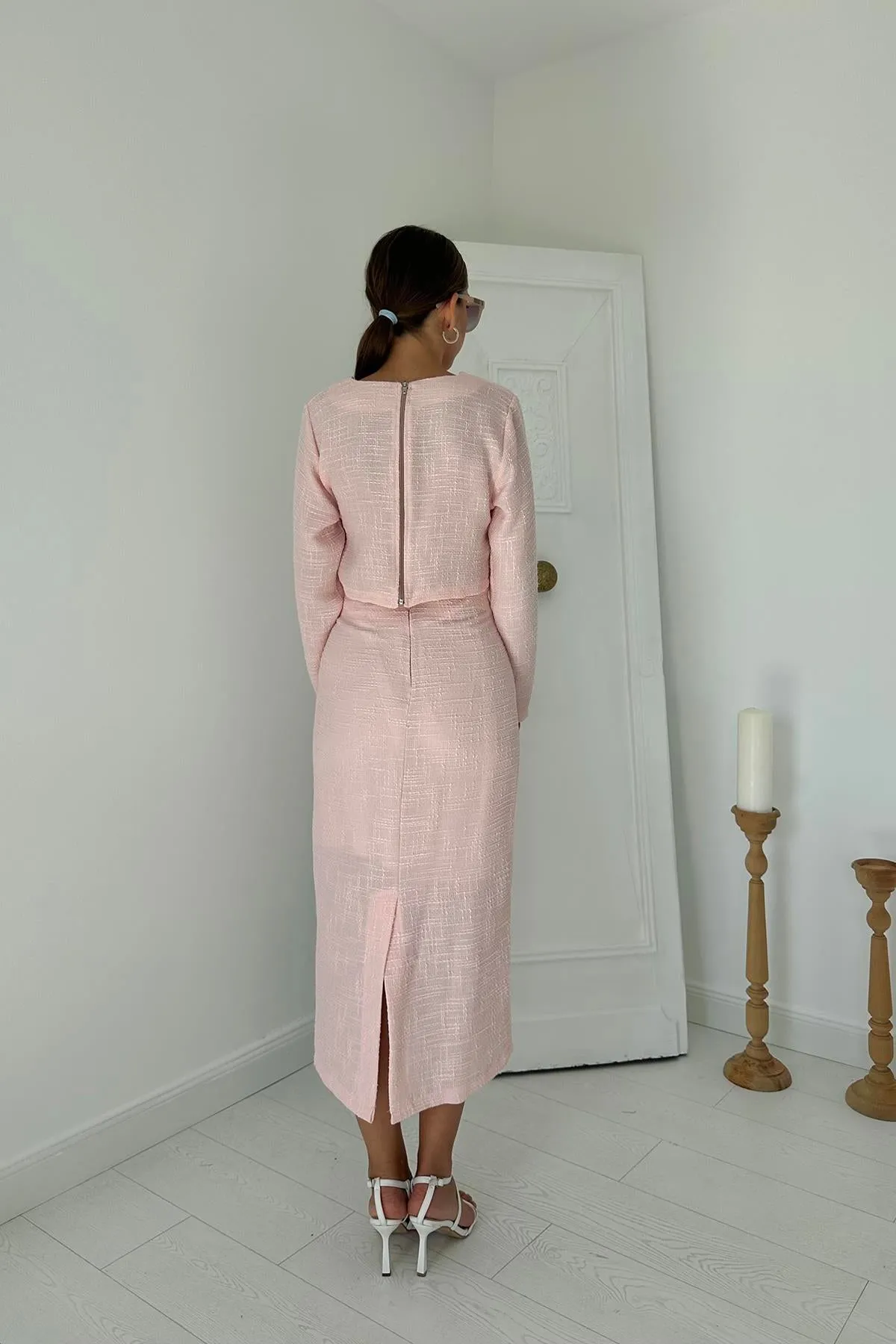ELS Pocket Chain Blouse and Skirt Set - Powder - Montclair