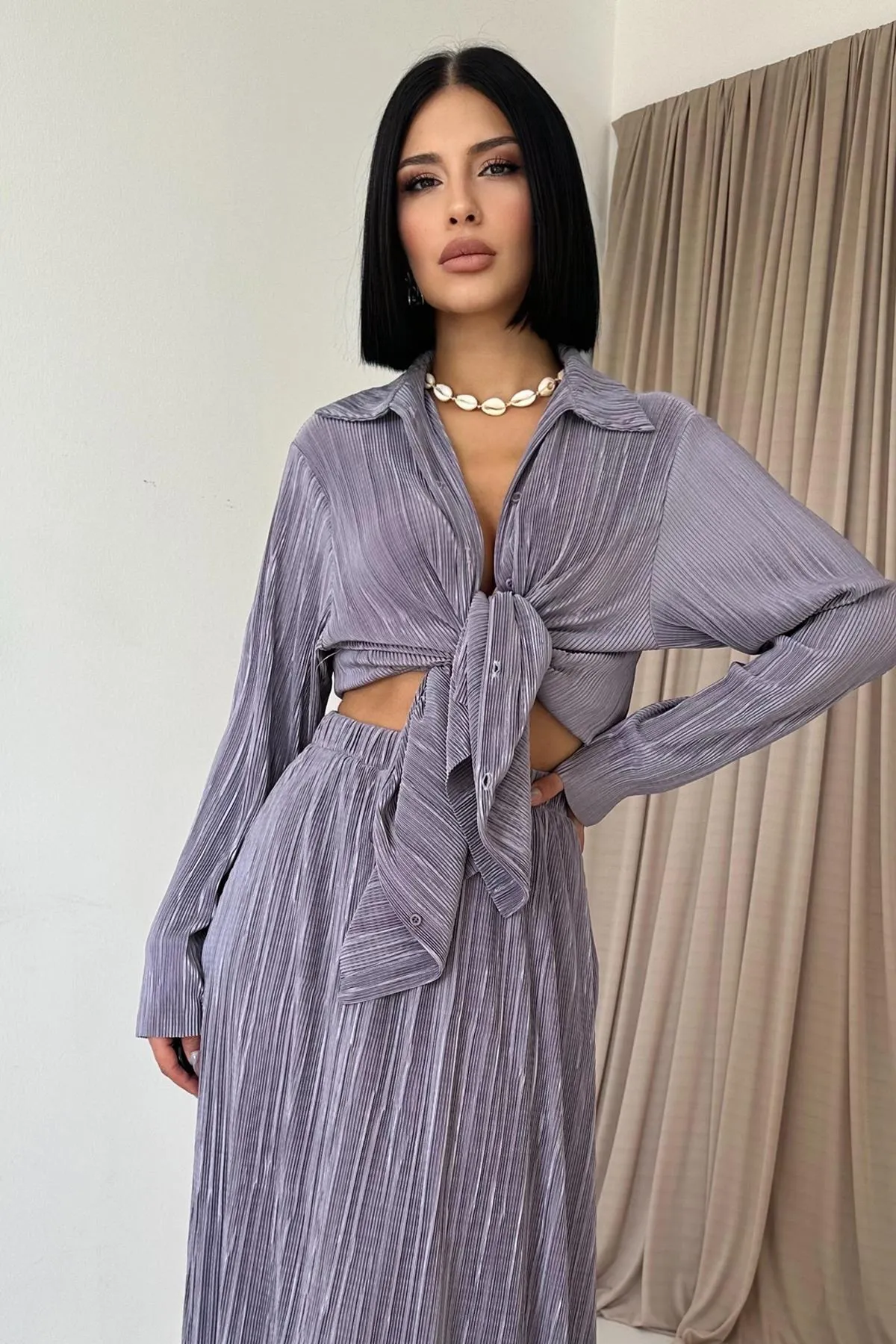 ELS Ribbed Shirt and Long Skirt Set - Lilac - Navojoa