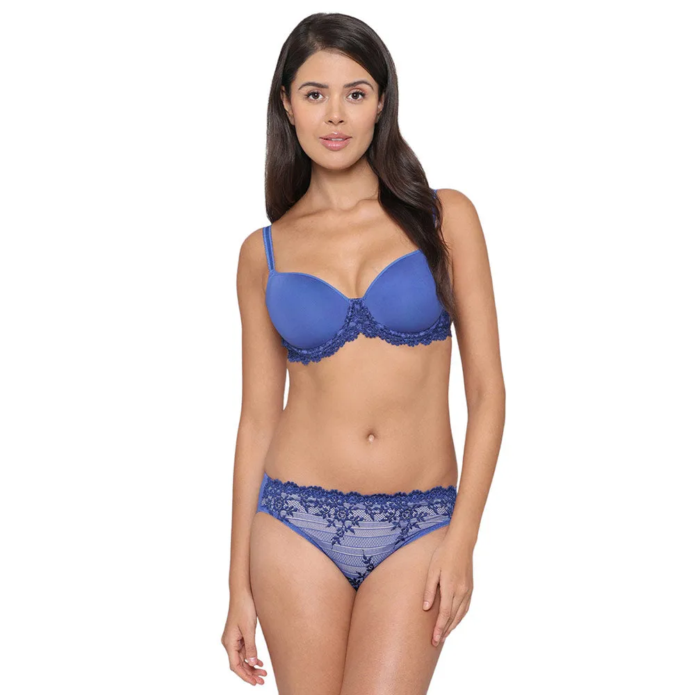 Embrace Lace Low Waist Medium Coverage Bridal Wear Lace Bikini Panty - Dark Blue