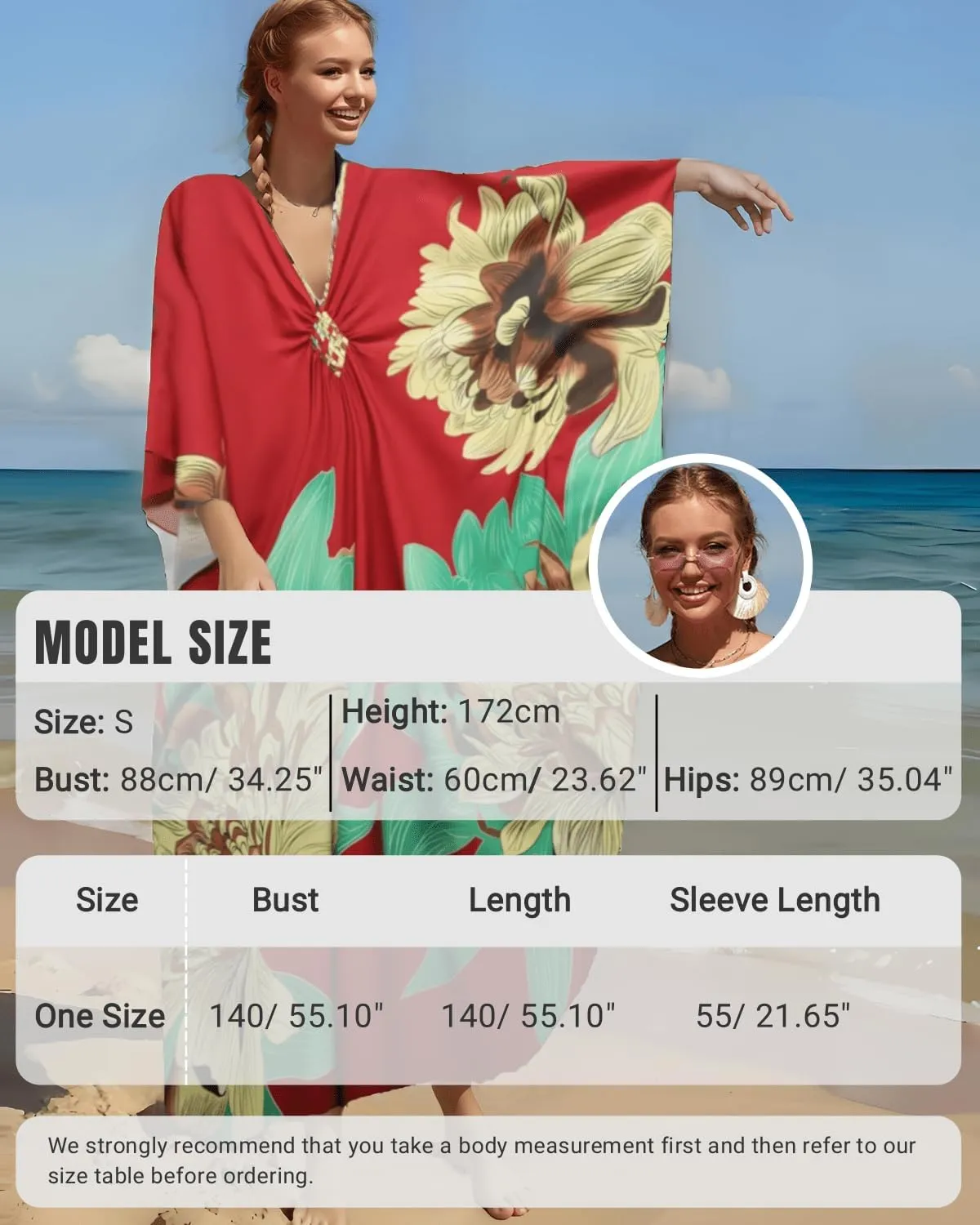 floral Kaftan Dresses for Women Plus size Beach cover up wave neck Batwing sleeve