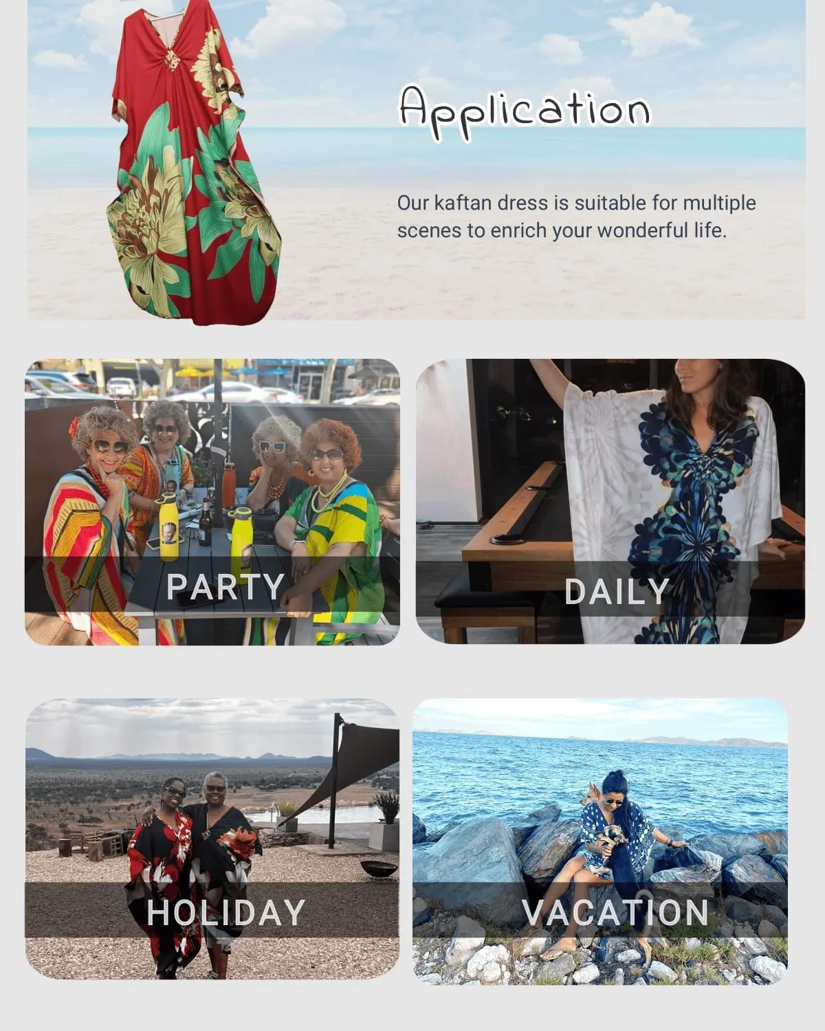 floral Kaftan Dresses for Women Plus size Beach cover up wave neck Batwing sleeve