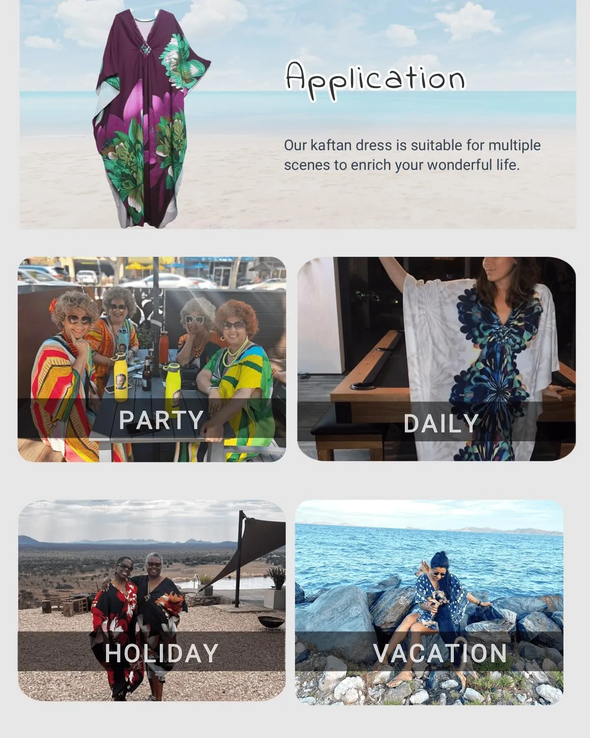 floral Kaftan Dresses for Women Plus size Beach cover up wave neck Batwing sleeve