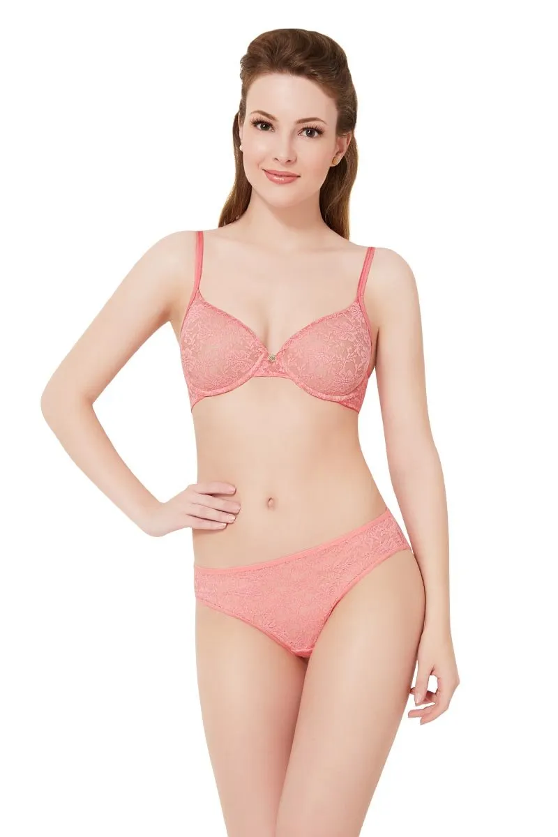 Floral Romance Padded Wired Bra - Sesame-Salmon Rose