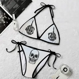 Funny Hand Skeleton Skull Art String Triangle Bikini
