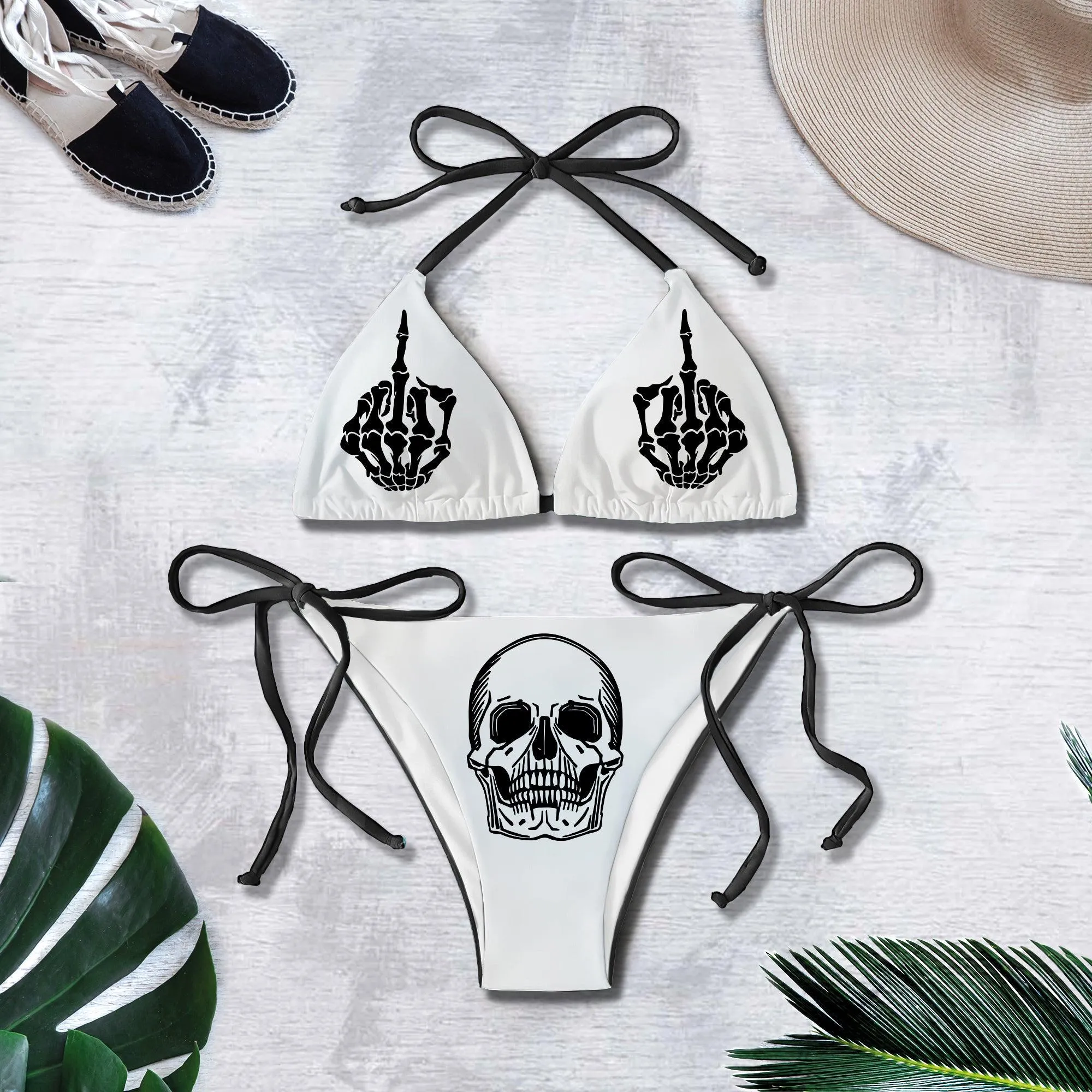 Funny Hand Skeleton Skull Art String Triangle Bikini