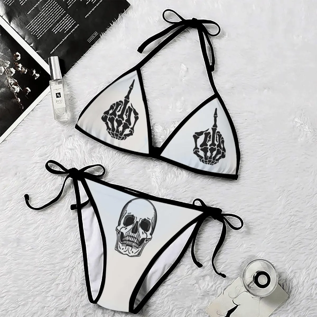 Funny Hand Skeleton Skull Art String Triangle Bikini