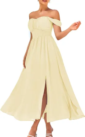 GRACE KARIN 2025 Women's Summer Floral Print Flowy A Line Maxi Dresses Sleeveless Smocked Off Shoulder Dress