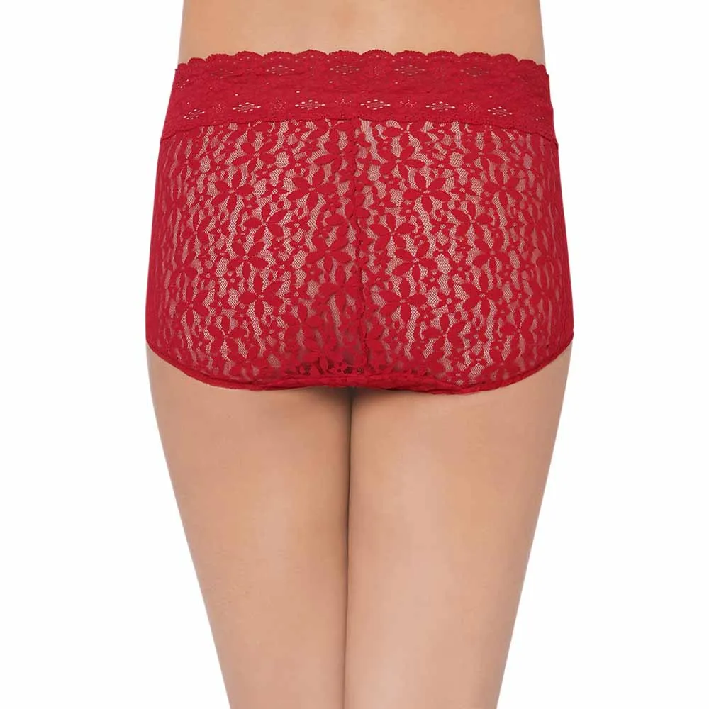 Halo Lace  High Waist Full Coverage Everyday Wear Lace Panty - Red