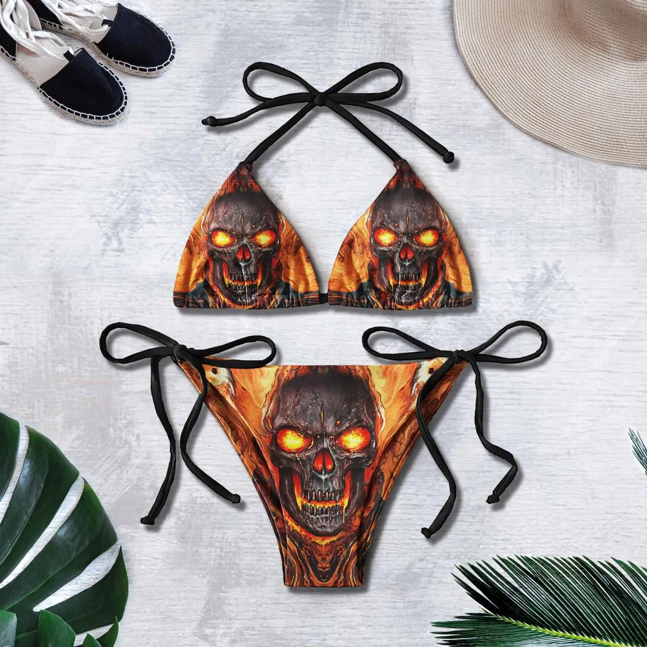 Hot Skull Gothic All Over Print Micro Triangle Bikini Swimsuit