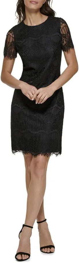 kensie Women's Short Sleeve Lace Mini Shift Dress
