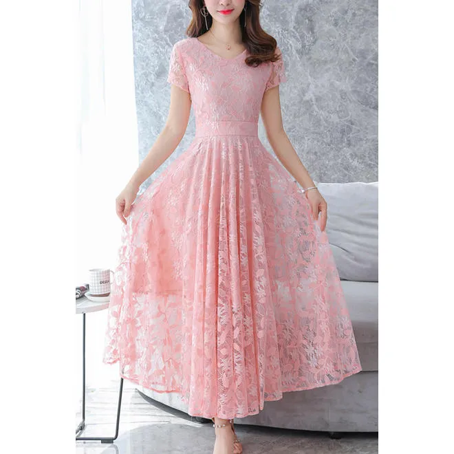 Ketty More Women Short Sleeve Decorated Lace Party Dress-KMWDC420