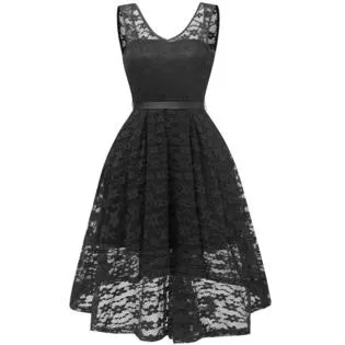Ketty More Women Sleeveless Styles Lace Shoulder Round Hem Dress-KMWDC301