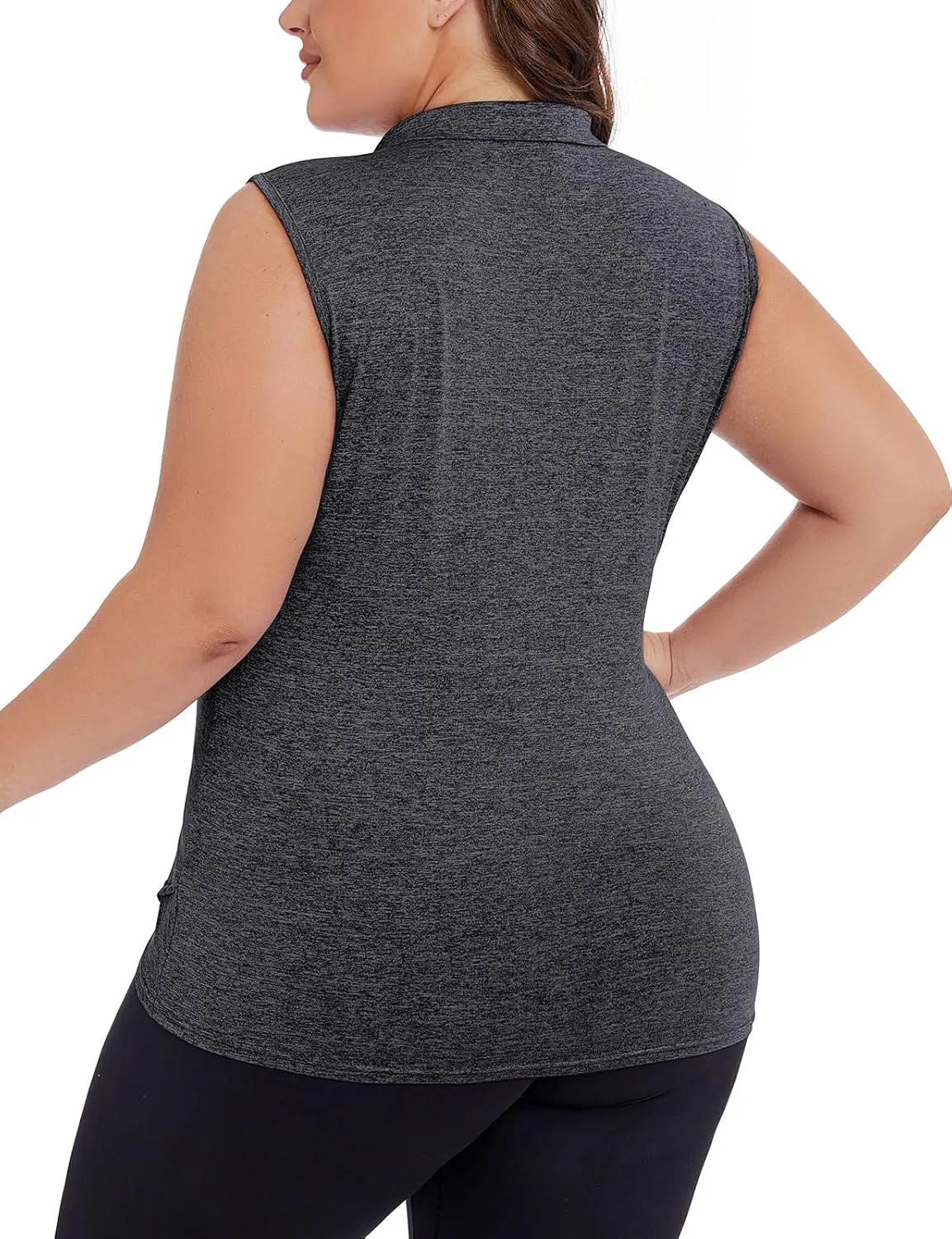 Koscacy Women's Plus Size Sleeveless Golf Tennis Polo Shirts Zip Up Dry Fit Workout Tank Tops Athletic Shirt