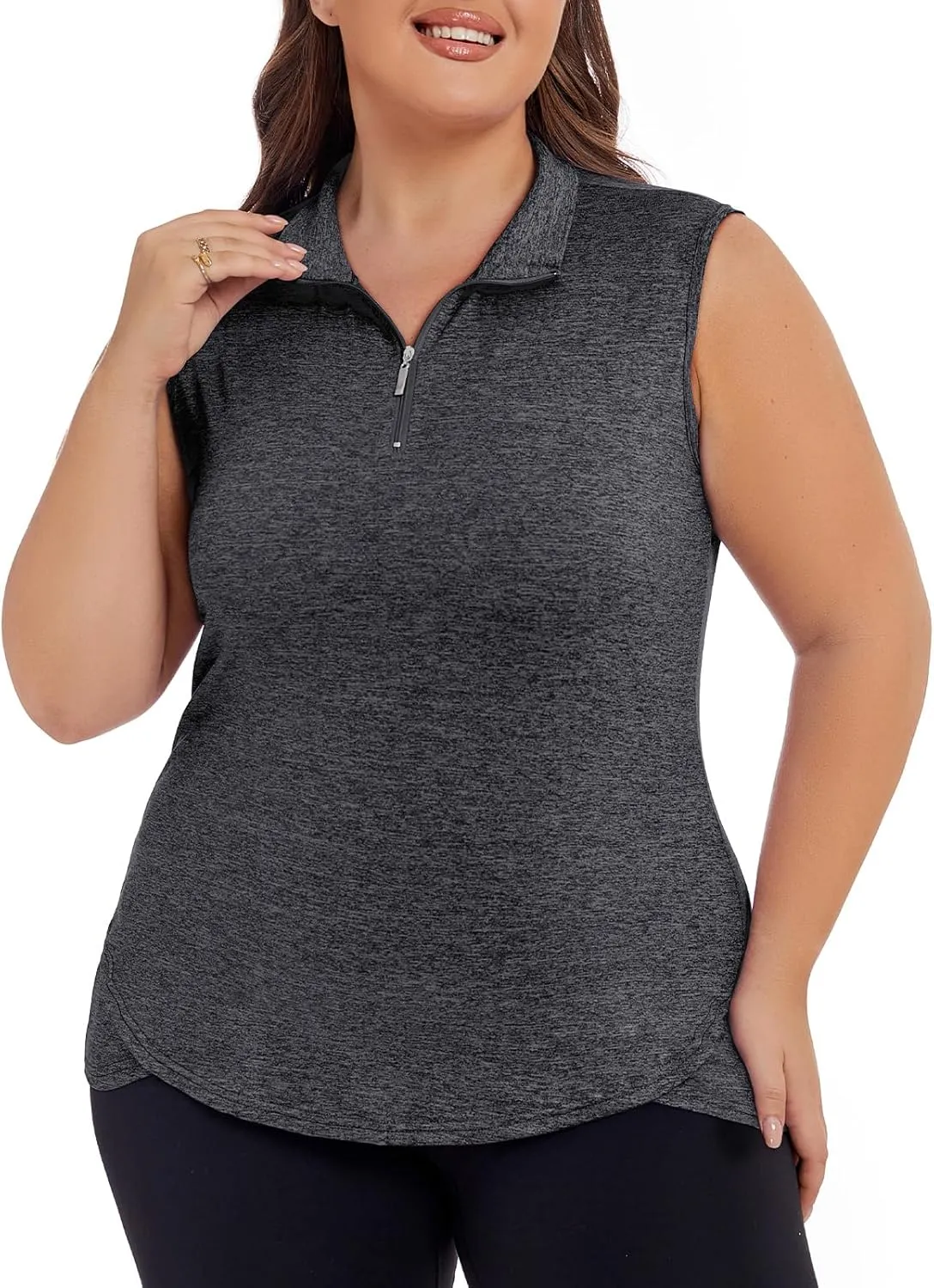 Koscacy Women's Plus Size Sleeveless Golf Tennis Polo Shirts Zip Up Dry Fit Workout Tank Tops Athletic Shirt