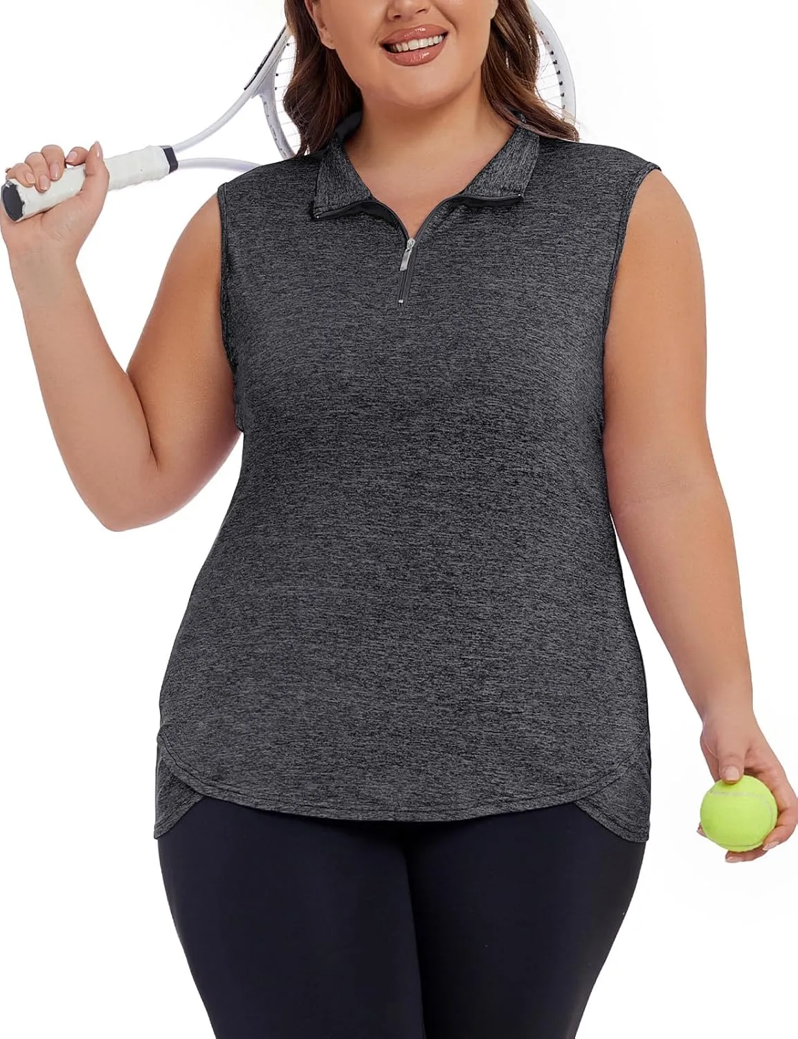 Koscacy Women's Plus Size Sleeveless Golf Tennis Polo Shirts Zip Up Dry Fit Workout Tank Tops Athletic Shirt