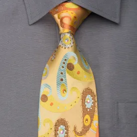 Lancetti Men's Silk Necktie Paisley On Golden Yellow Sparkling With Rhinestones