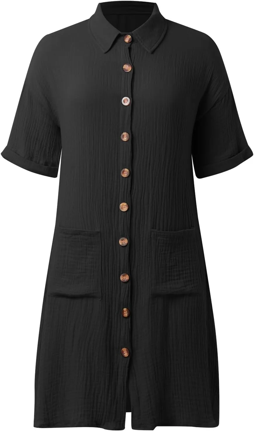 Linen Blend Dress Women Summer Beach Short Sleeve Knee Length Casual Dresses with Pockets Vintage Swimsuit Coverup Shirt