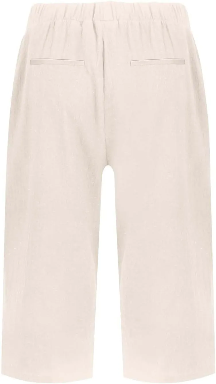 Long Shorts for Women Lightweight Linen Capri Pants Casual Loose Elastic Waist Bermuda Shorts Summer Capris Pants