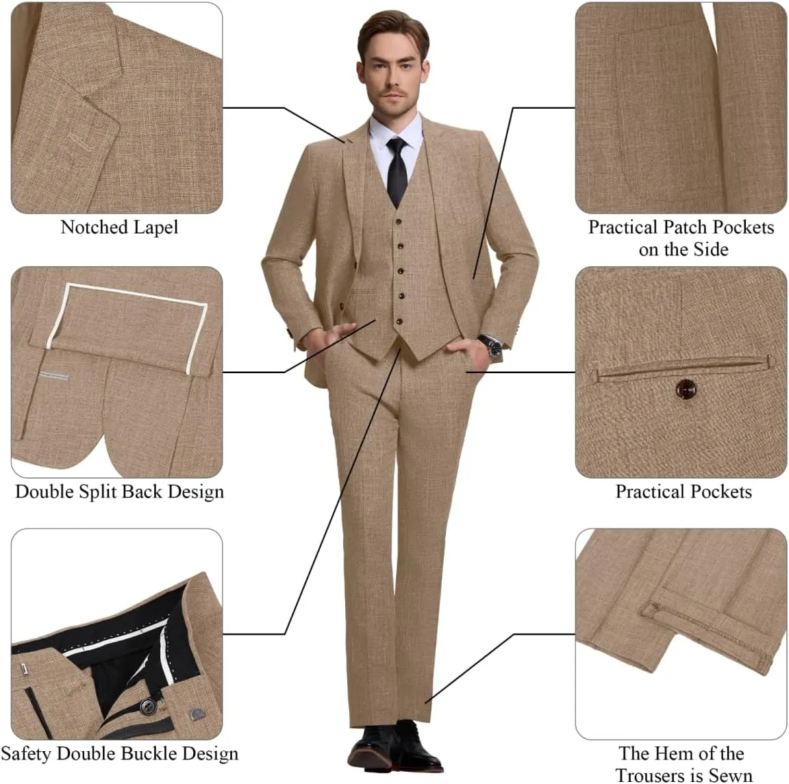 Men Suits Lightweight 3 Piece Slim Fit 2 Button Blazer Vest Pants Suit Sets Casual Men Wedding Suits Prom Tuxedo