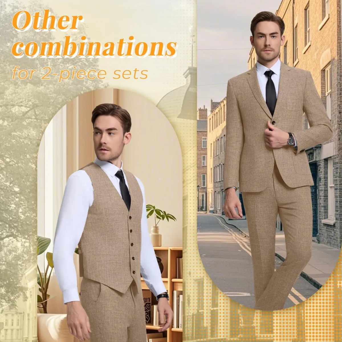 Men Suits Lightweight 3 Piece Slim Fit 2 Button Blazer Vest Pants Suit Sets Casual Men Wedding Suits Prom Tuxedo