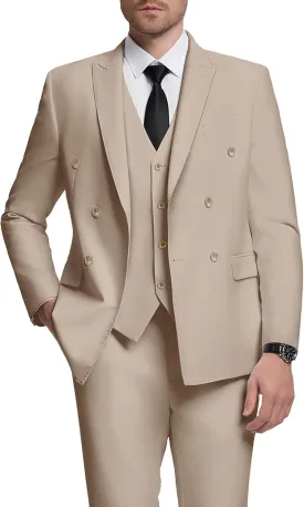 Mens Double Breasted Suit Slim Fit 3 Piece Suit Peak Lapel Solid Blazer Jacket Vest Pant Tuxedo Set for Wedding Business