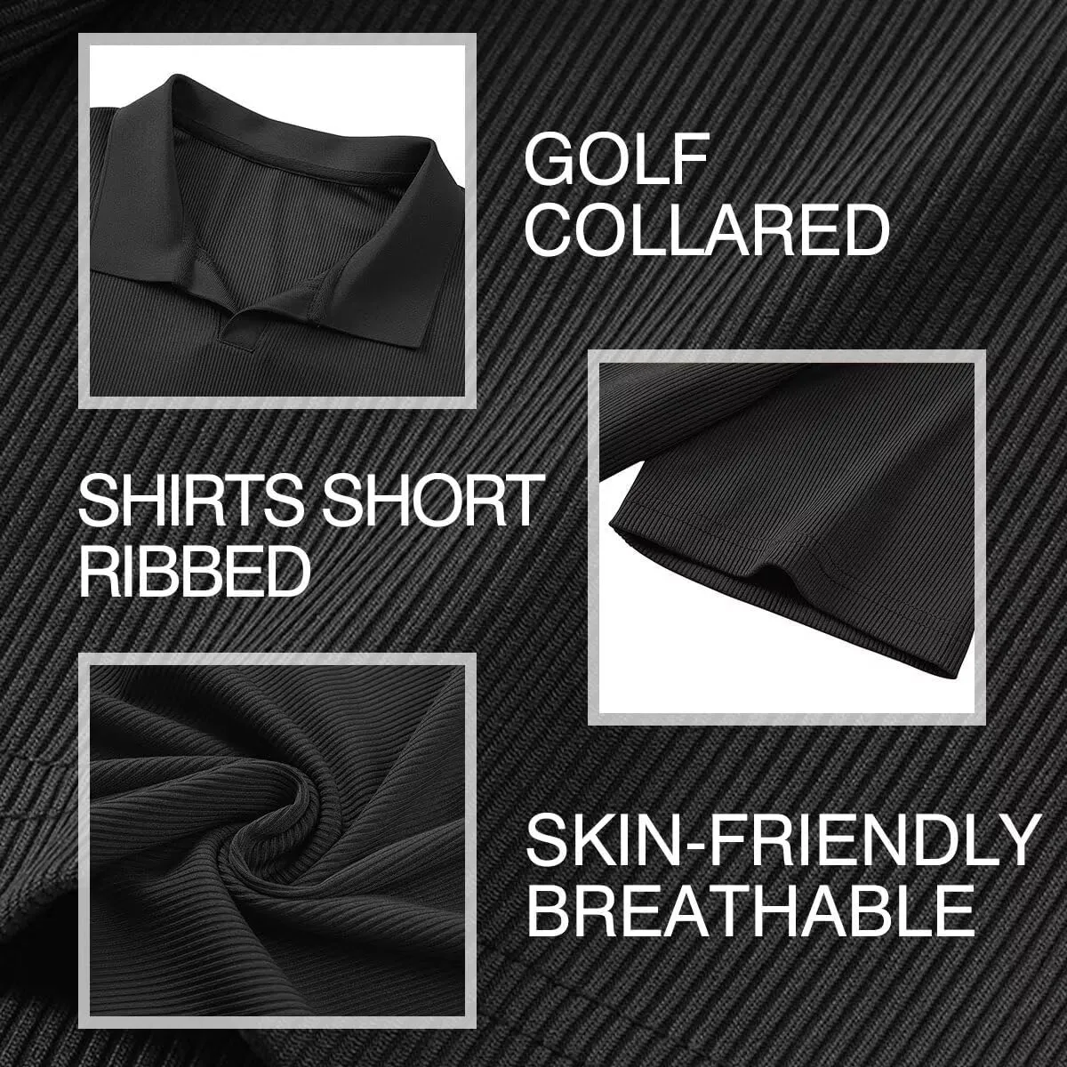 Mens Polo Shirts Short Sleeve V Neck Summer Polo T Shirts Casual Slim Fit Ribbed Textured Golf Shirts