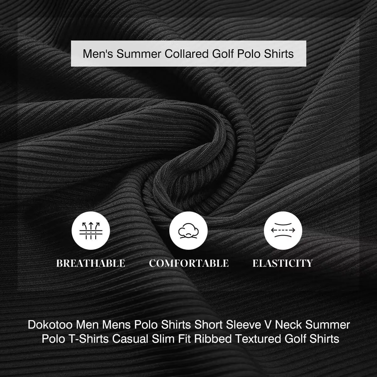 Mens Polo Shirts Short Sleeve V Neck Summer Polo T Shirts Casual Slim Fit Ribbed Textured Golf Shirts
