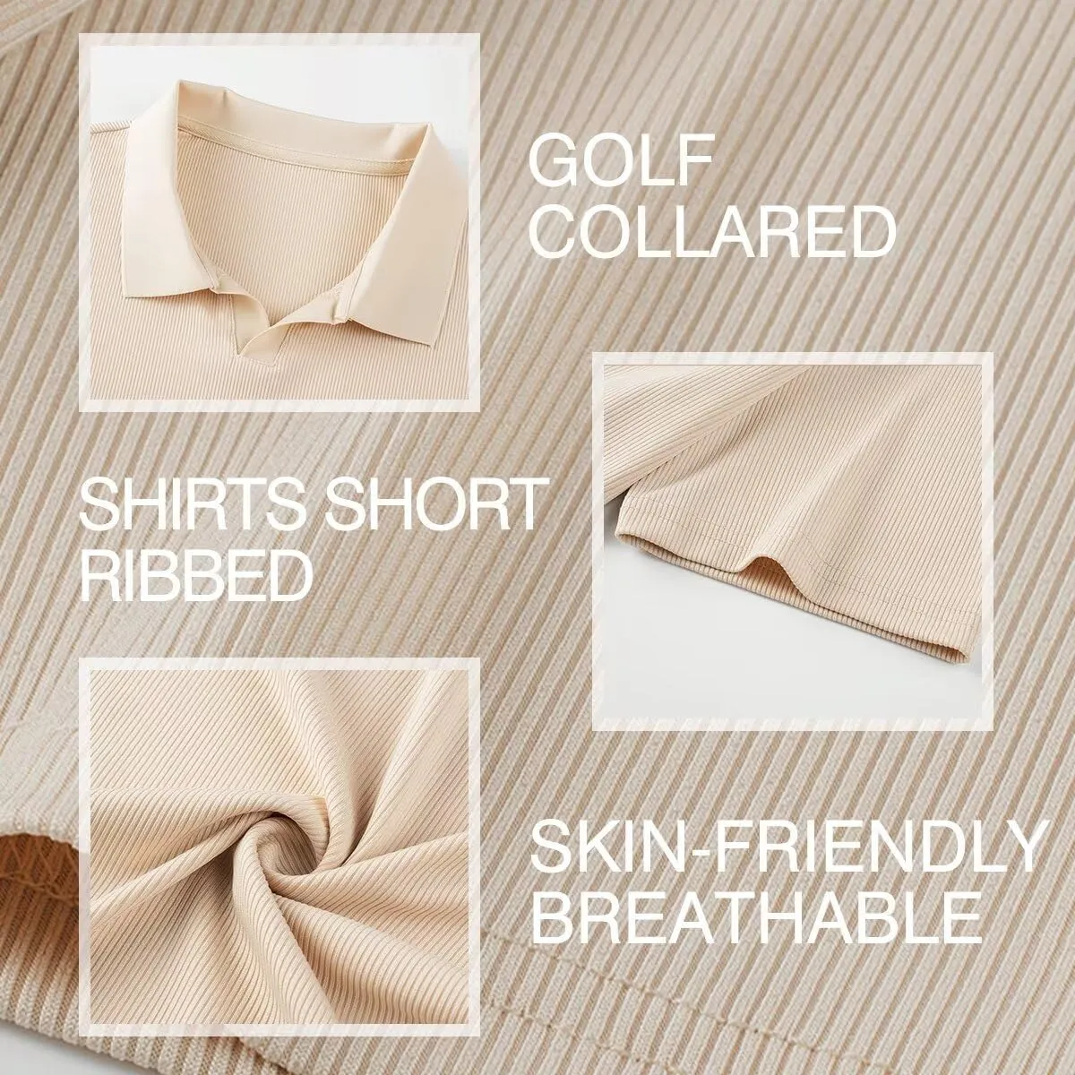 Mens Polo Shirts Short Sleeve V Neck Summer Polo T Shirts Casual Slim Fit Ribbed Textured Golf Shirts