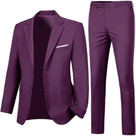 Mens Slim Fit 2 Piece Suit Two Button Notched Lapel Solid Suit Jacket Pants Set Tuxedo for Prom