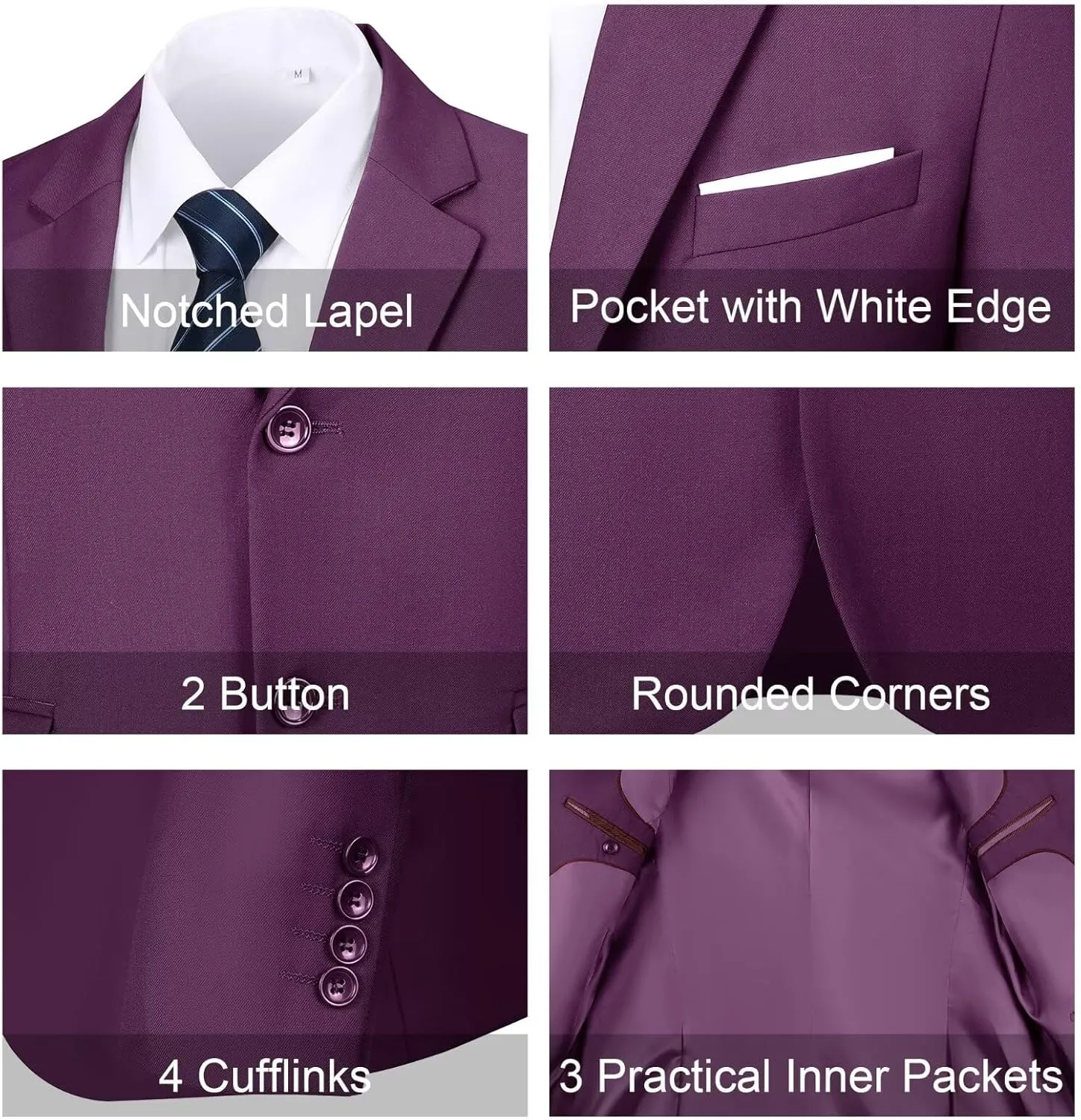 Mens Slim Fit 2 Piece Suit Two Button Notched Lapel Solid Suit Jacket Pants Set Tuxedo for Prom
