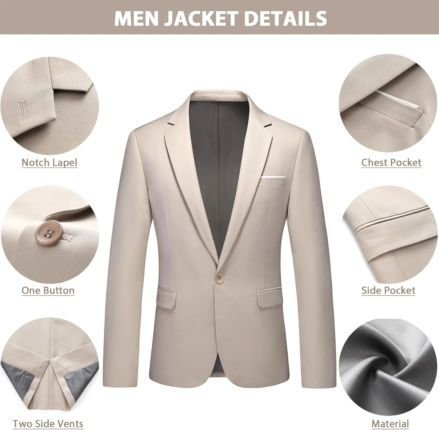 Mens Suits 2 Piece Slim Fit Casual One Button Solid Suits for Mens Business Wedding Party Jacket Blazer & Pants Set