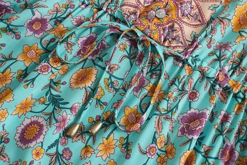 Midi Dress, Boho Dress, Sundress, Aubrey Zaynab in Yellow Pink and Green