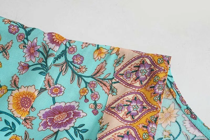 Midi Dress, Boho Dress, Sundress, Aubrey Zaynab in Yellow Pink and Green