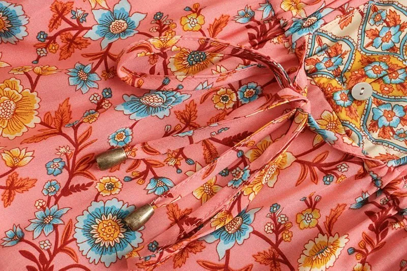 Midi Dress, Boho Dress, Sundress, Aubrey Zaynab in Yellow Pink and Green