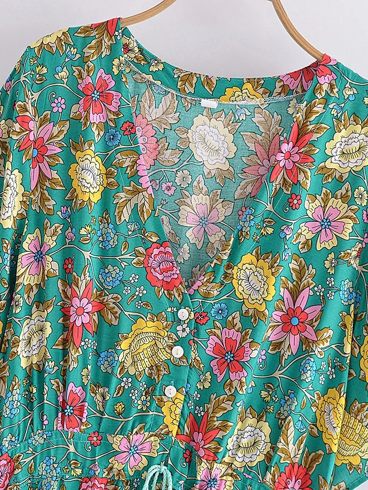 Midi Dress, Boho Dress, Sundress, Green Arabian Jasmine