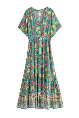 Midi Dress, Boho Dress, Sundress, Green Arabian Jasmine