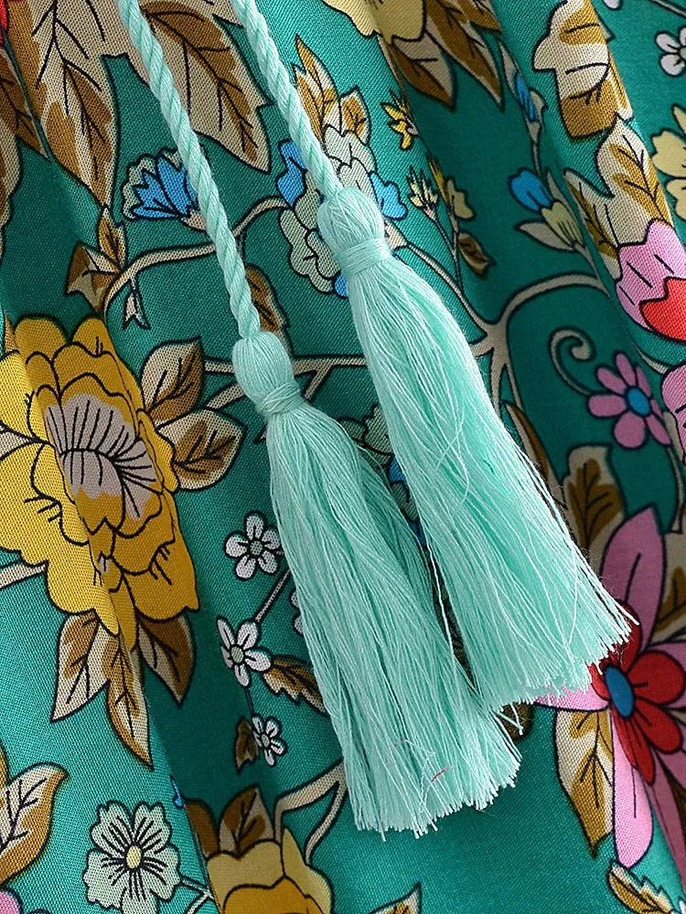 Midi Dress, Boho Dress, Sundress, Green Arabian Jasmine