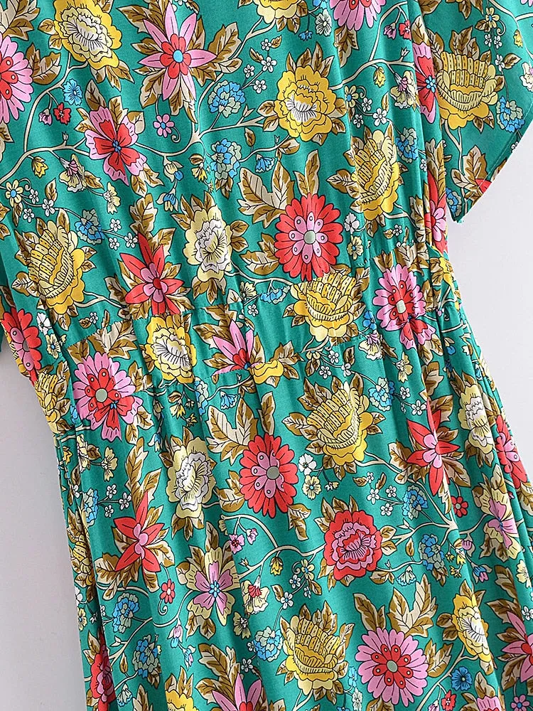 Midi Dress, Boho Dress, Sundress, Green Arabian Jasmine