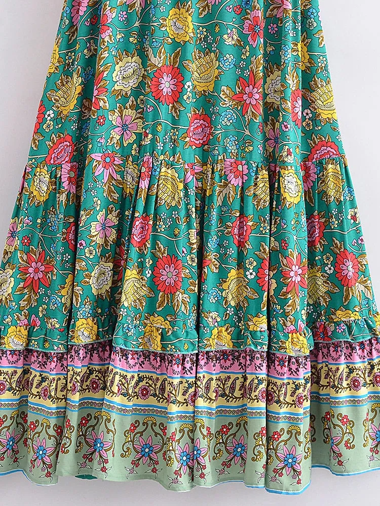 Midi Dress, Boho Dress, Sundress, Green Arabian Jasmine